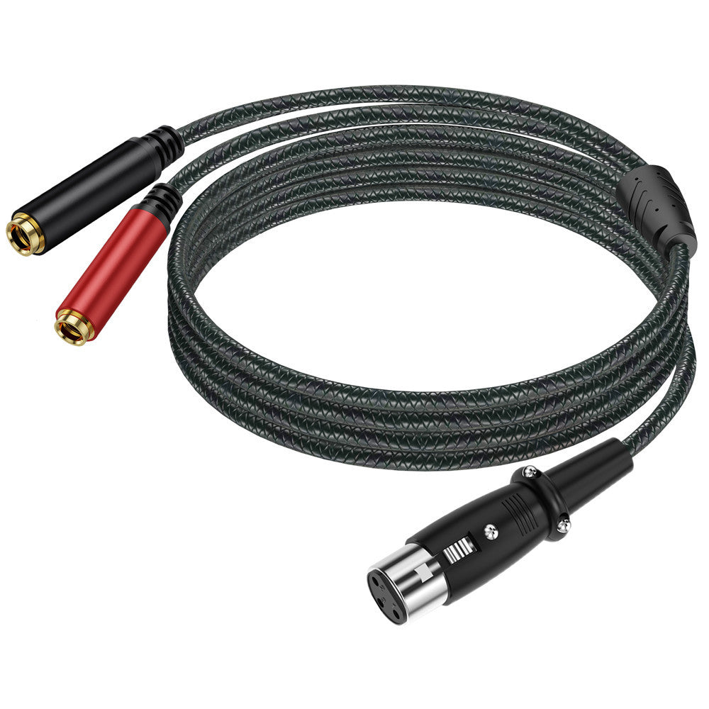 Braided 3-pin XLR female to dual 6.35mm TRS female audio breakout cable