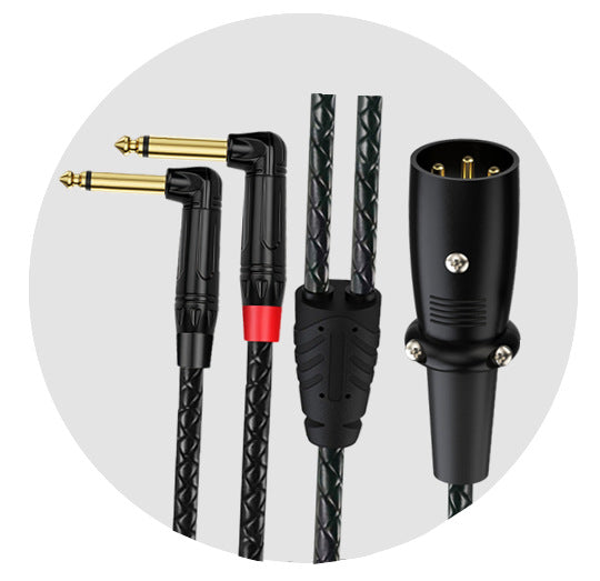 Braided XLR male to dual quarter-inch TS mono male audio breakout cable