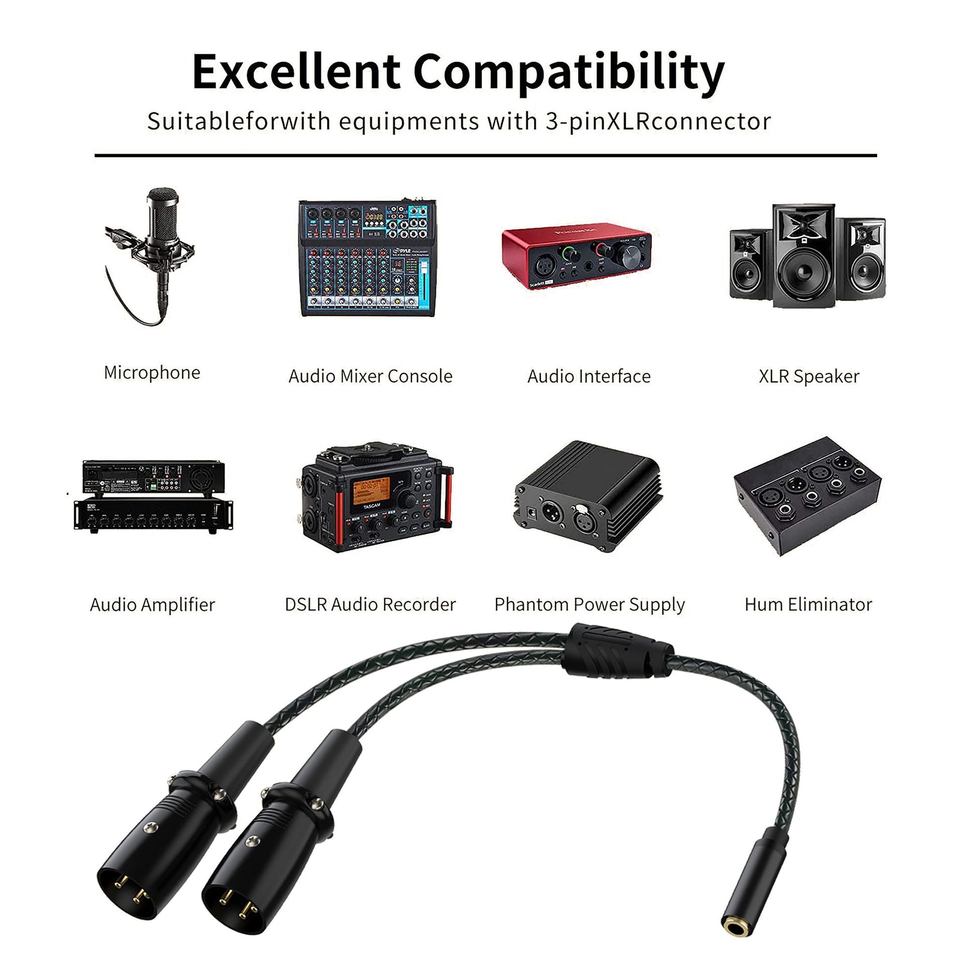 durable braided 3.5mm to dual XLR male audio splitter cable
