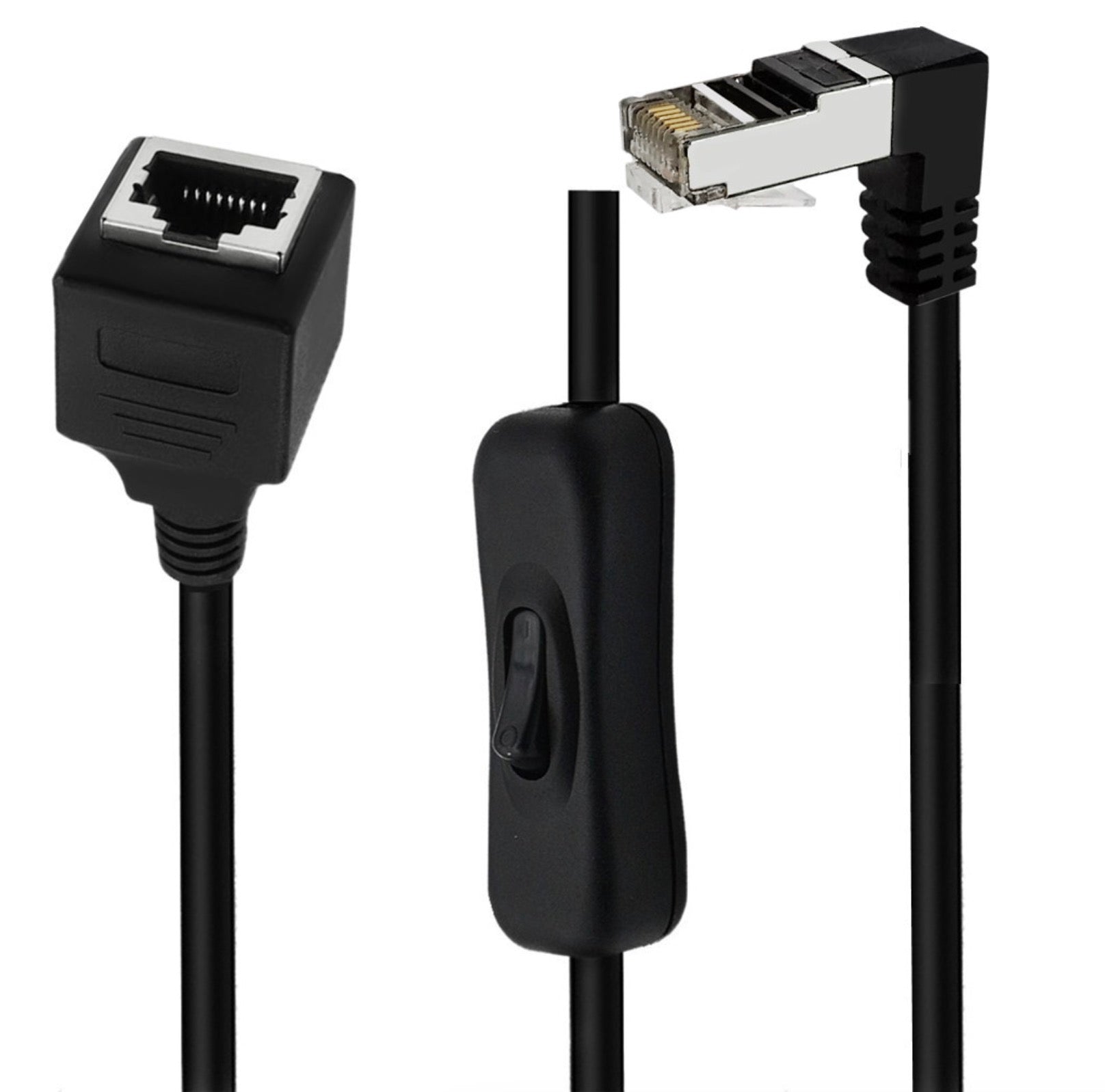 Cat6 down angle RJ45 male to female Ethernet cable with integrated inline on off switch