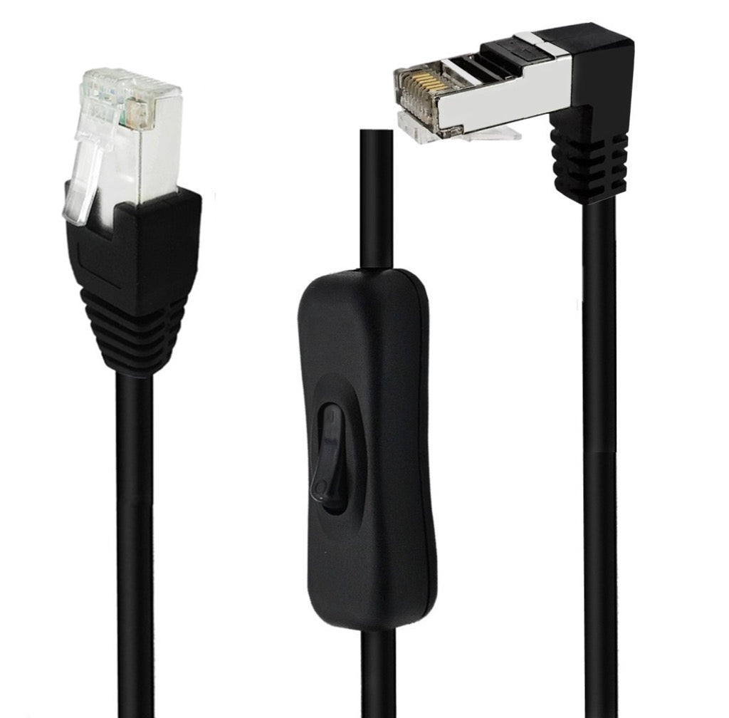 Cat6 down angle RJ45 Ethernet cable with integrated inline on off switch