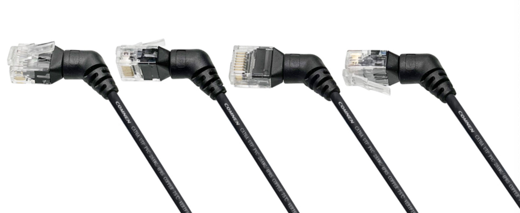 Cat6 slim Ethernet cable connected to a router and network switch