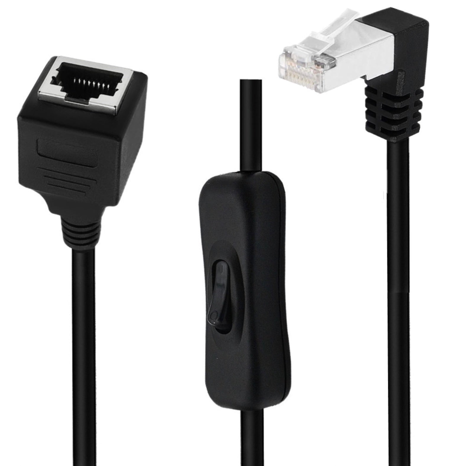 Cat6 up angle RJ45 male to female Ethernet cable with integrated inline on off switch