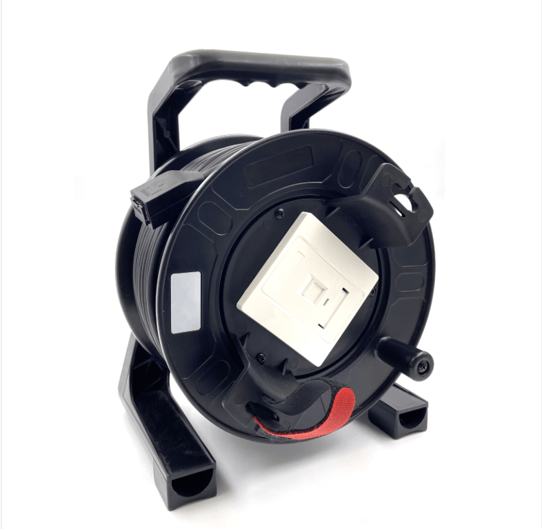 Black reel with a white square object inside on a white background