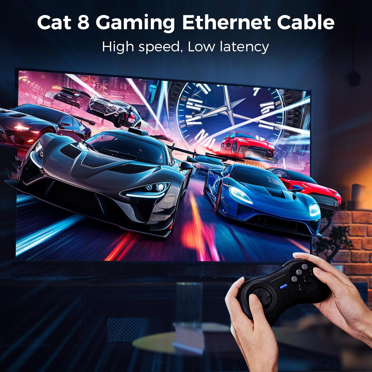 Cat 8 Ethernet Cable, High Speed Gigabit Braided RJ45 Lan Patch Network Cable | 40Gbps 2000Mhz