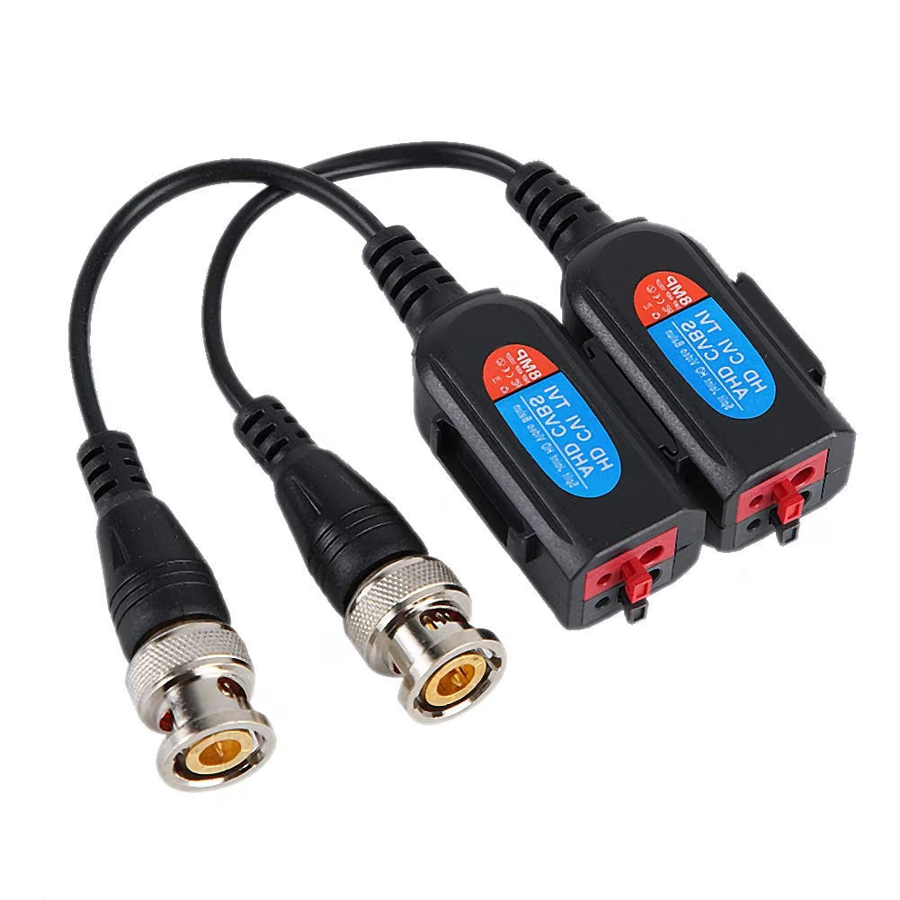 CCTV BNC video balun pair with red and black push terminals
