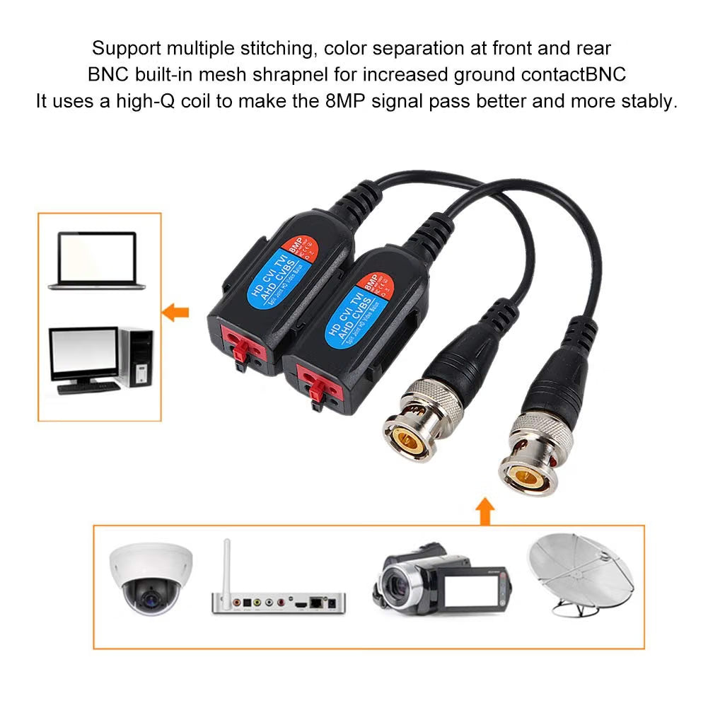 CCTV BNC video balun pair with red and 