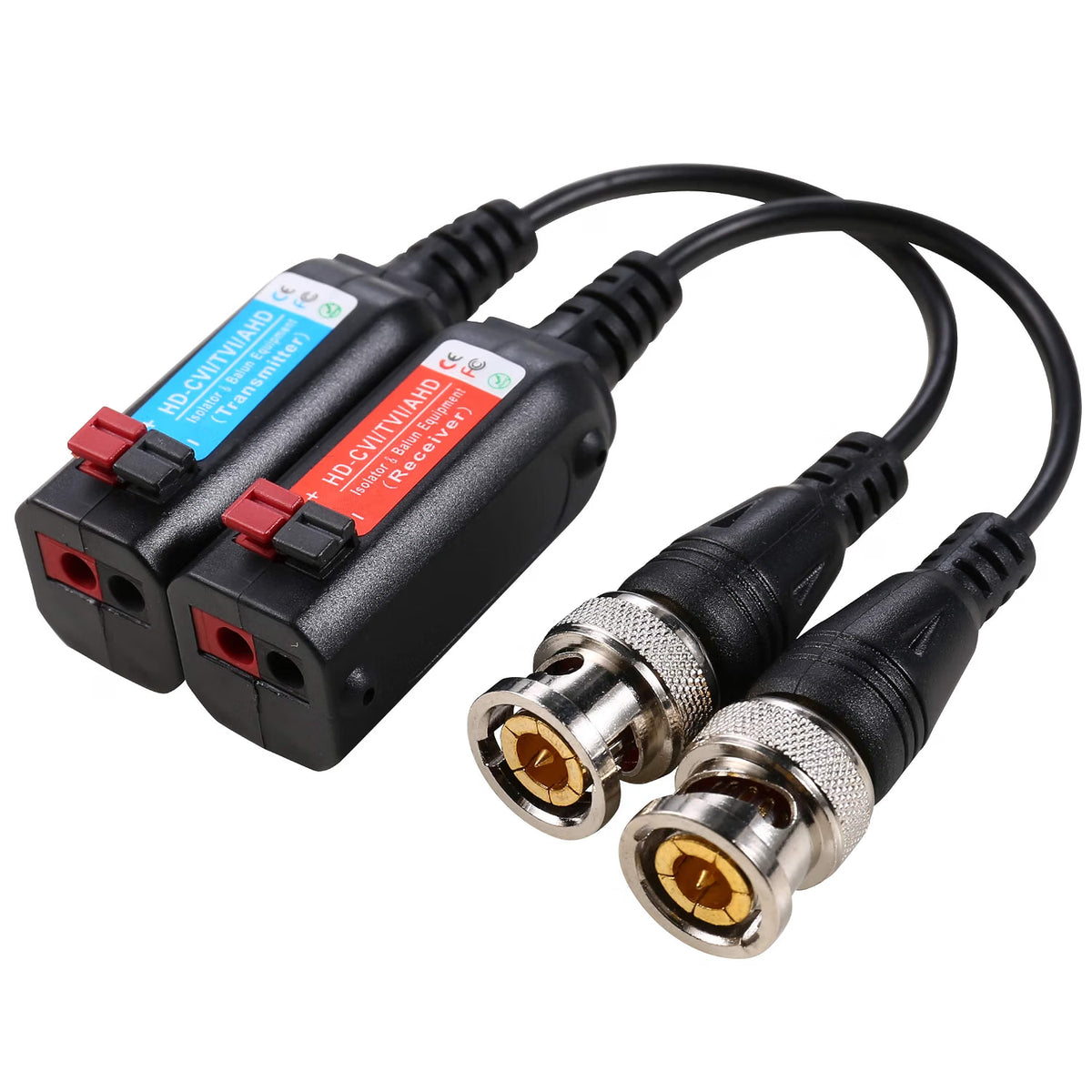 CCTV ground loop isolator video balun transmitter and receiver pair