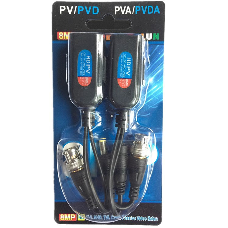 Two black HD PV/TV video adapters in retail blister packaging with a blue backing card, labeled PV/PVD and PVDA.