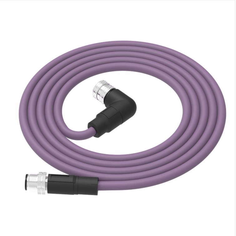 Purple garden hose with black connectors on a white background