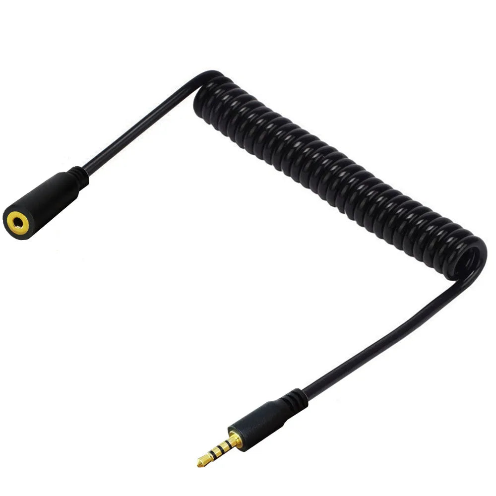 Coiled 2.5mm stereo extension cable with microphone support