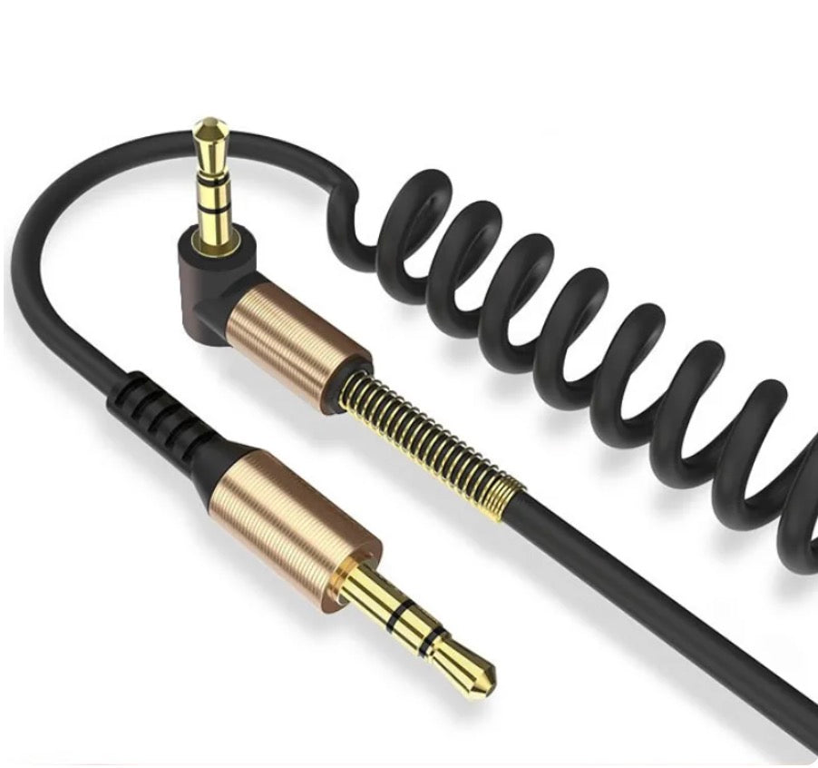 coiled AUX cable available in multiple colours