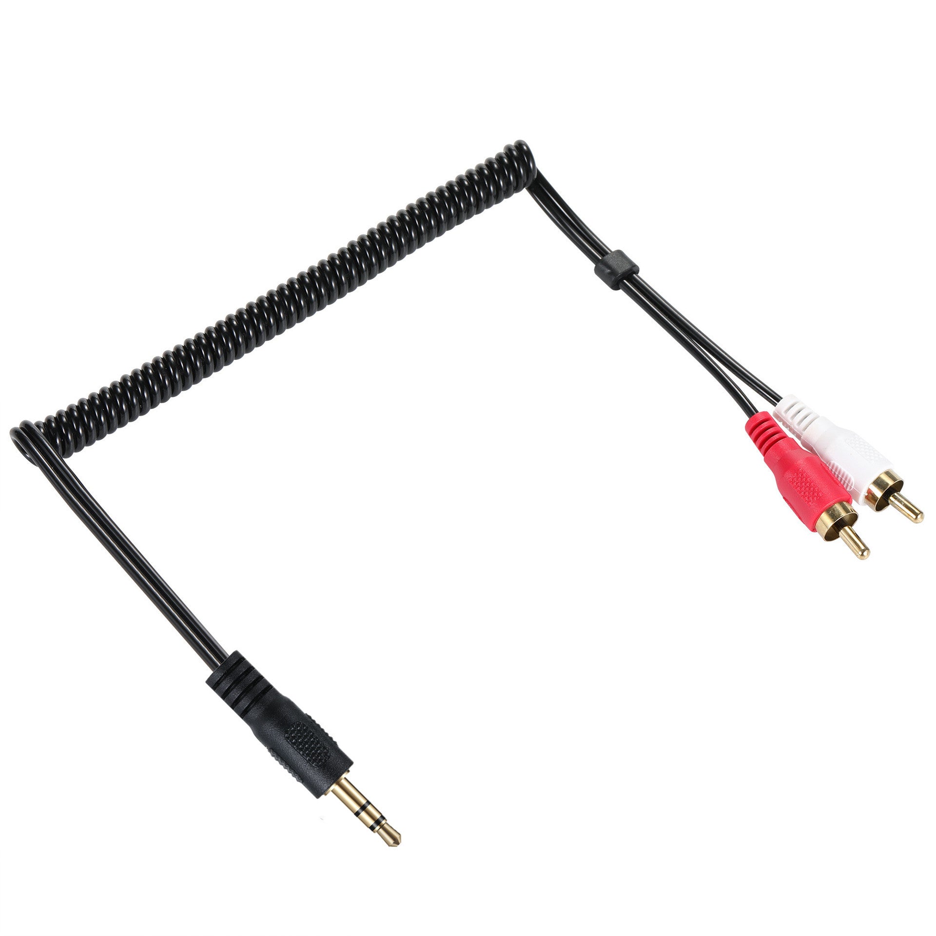  Coiled 3.5mm to RCA cable flexible design
