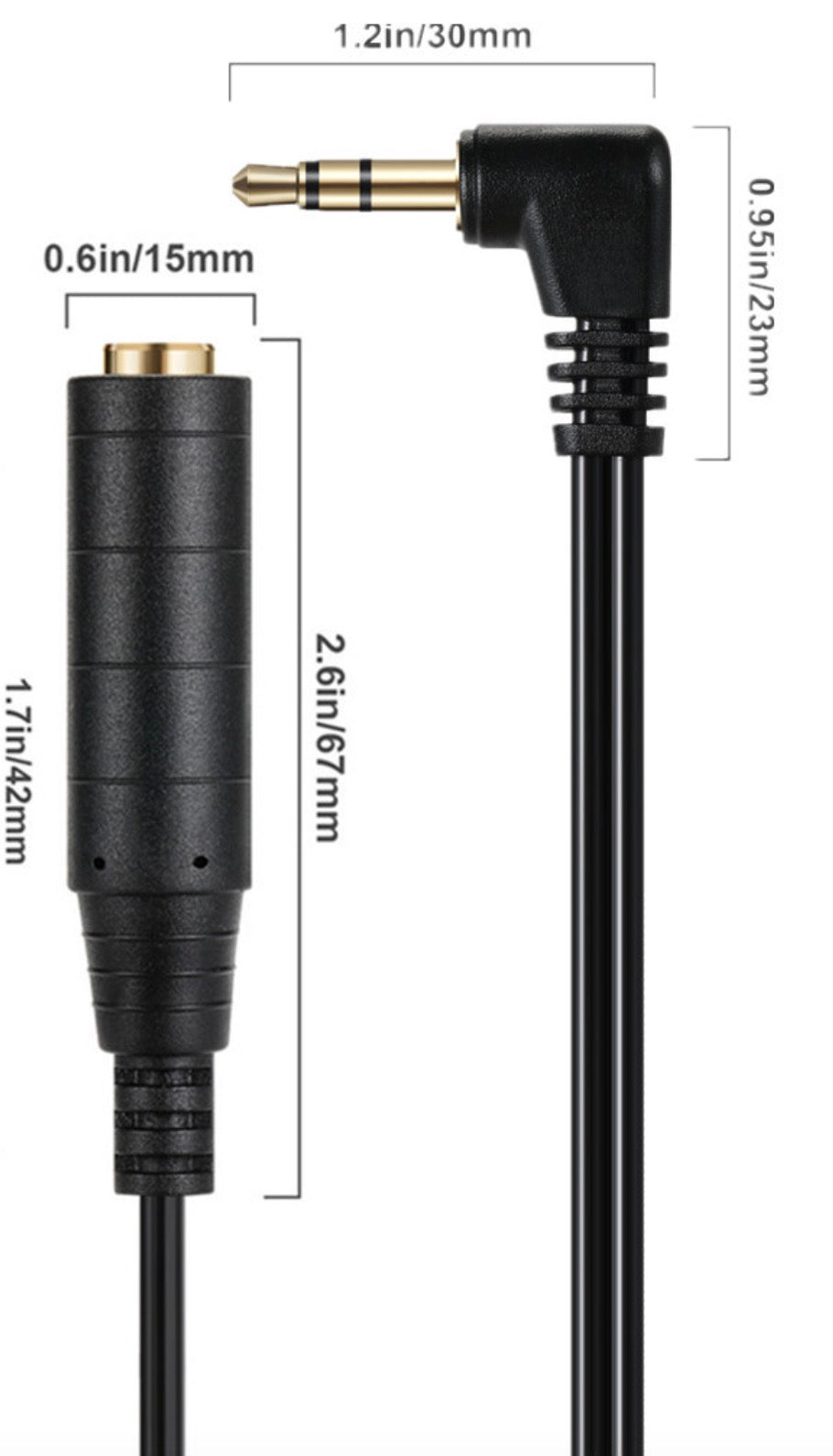 Coiled audio extension cable connector close up