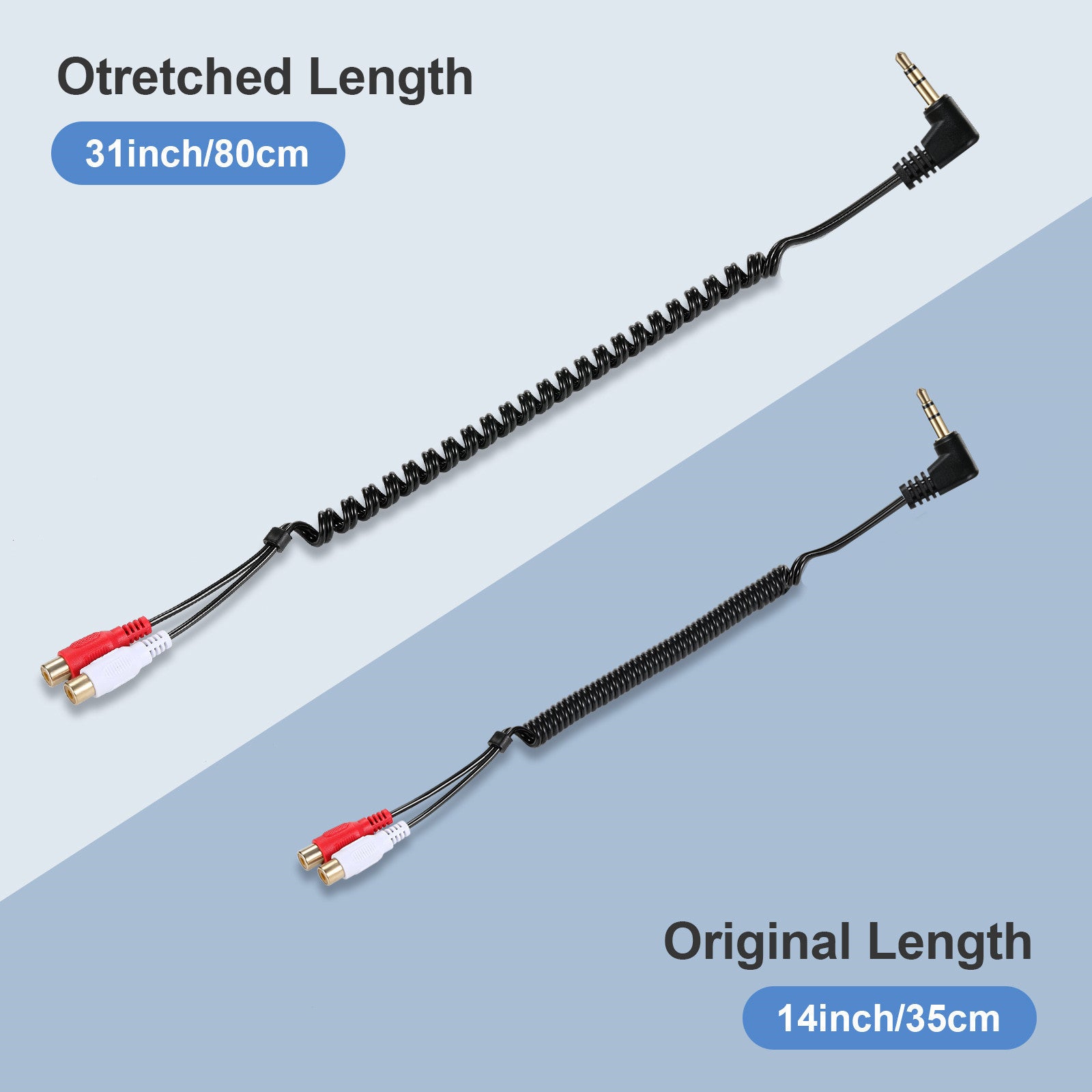 Coiled 3.5mm to RCA female audio cable flexible design