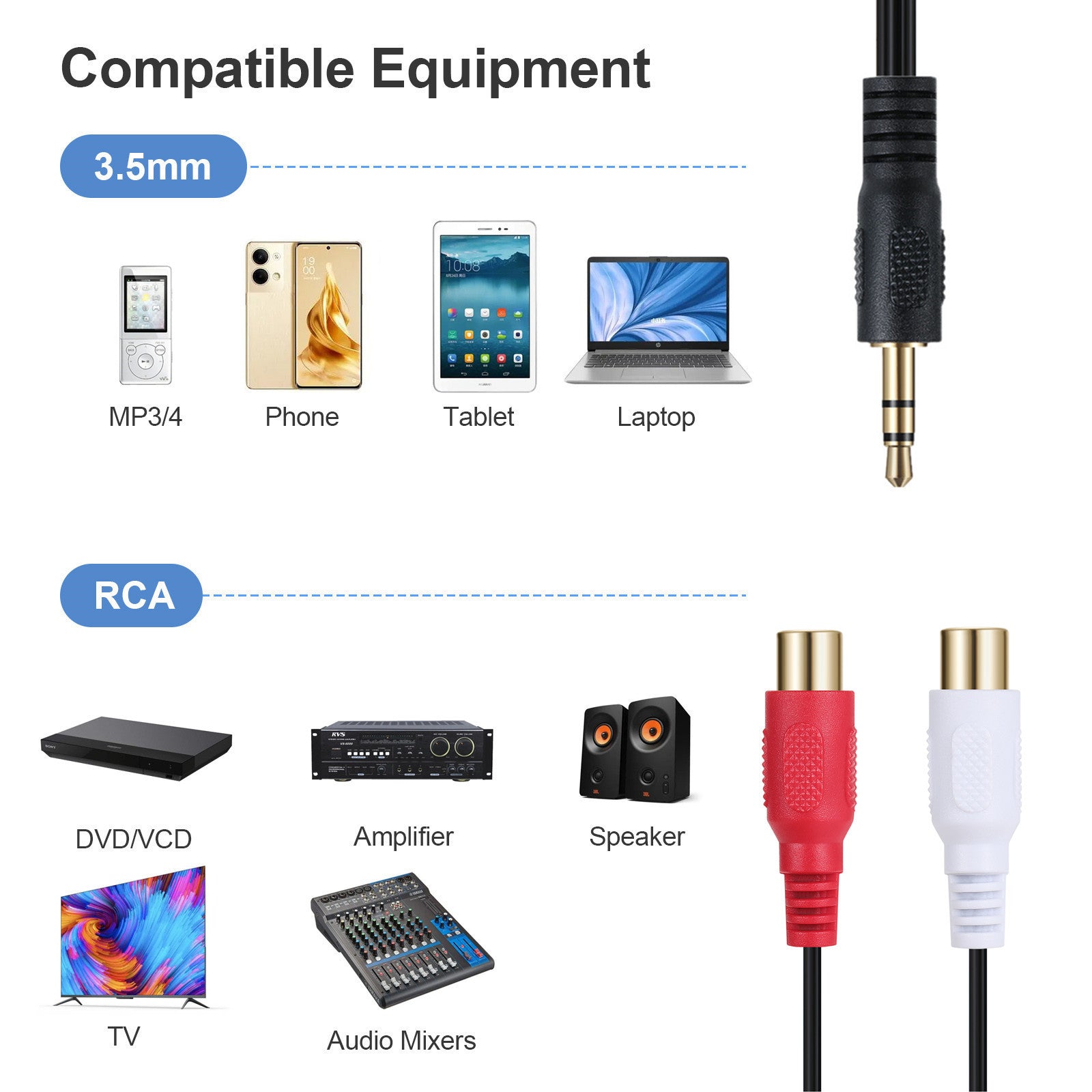  Coiled 3.5mm to RCA female cable