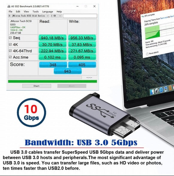 Compact Micro USB 3.0 to USB-C female converter adapter