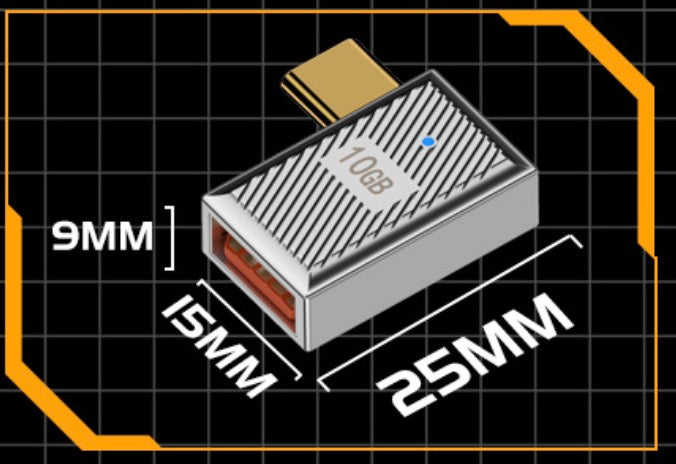 Compact USB C to USB A adapter showing portable dimensions and lightweight design