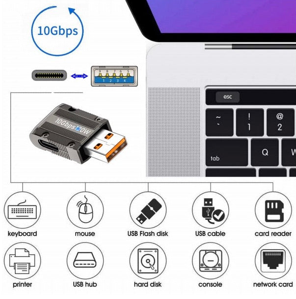 Compact USB C adapter with integrated keychain attachment for portability