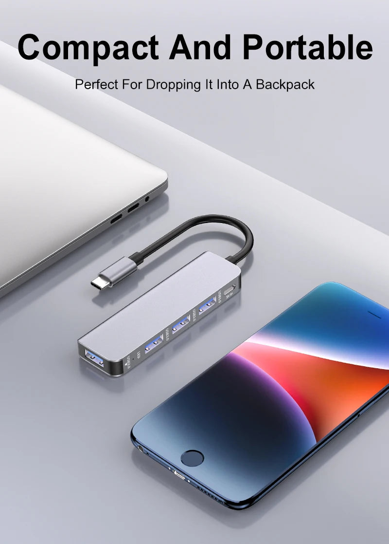 Compact and portable aluminium USB-C hub