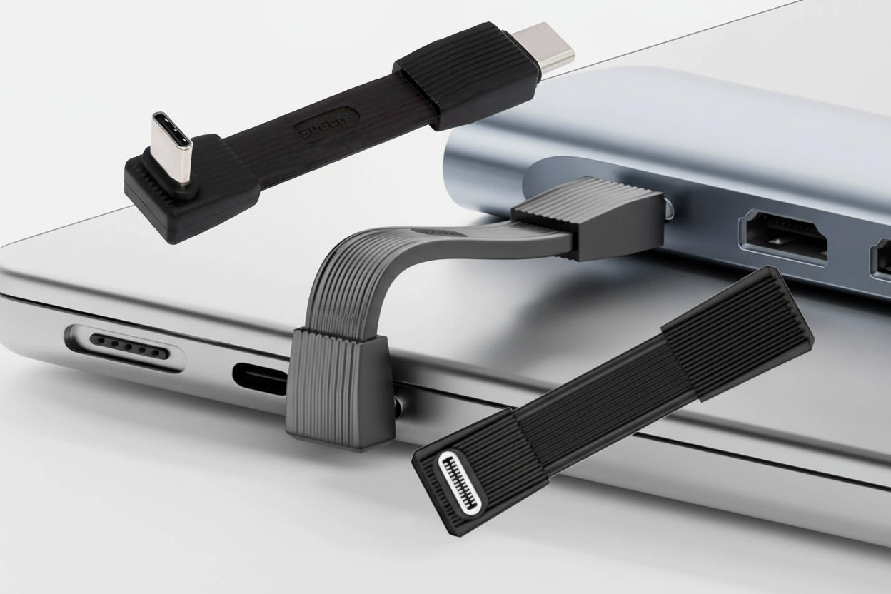 USB5.0 adapter with text highlighting data transfer rate on a laptop background