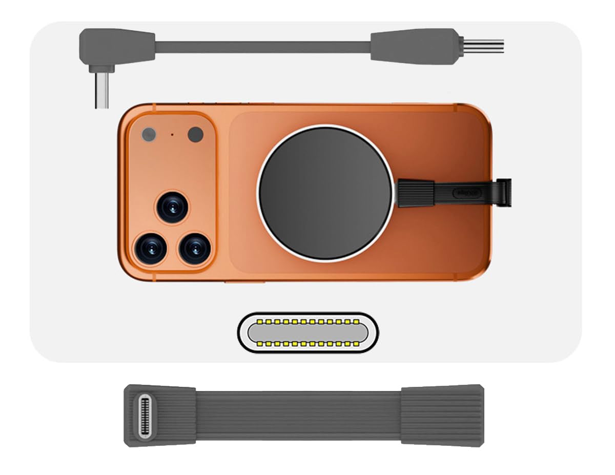 Top-down view of a device with an angled type connector and cable on a white background.