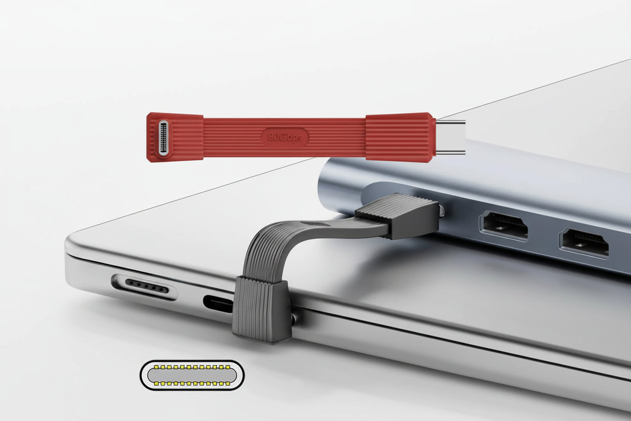 USB5.0 adapter connected to a laptop with text about data transfer rate.