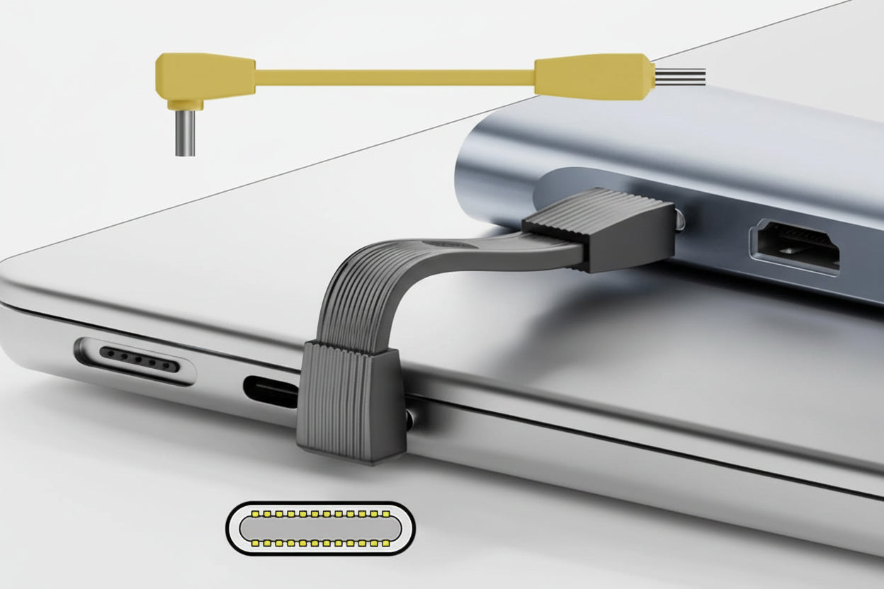 USB5.0 adapter connecting to a laptop with text about data transfer rate.