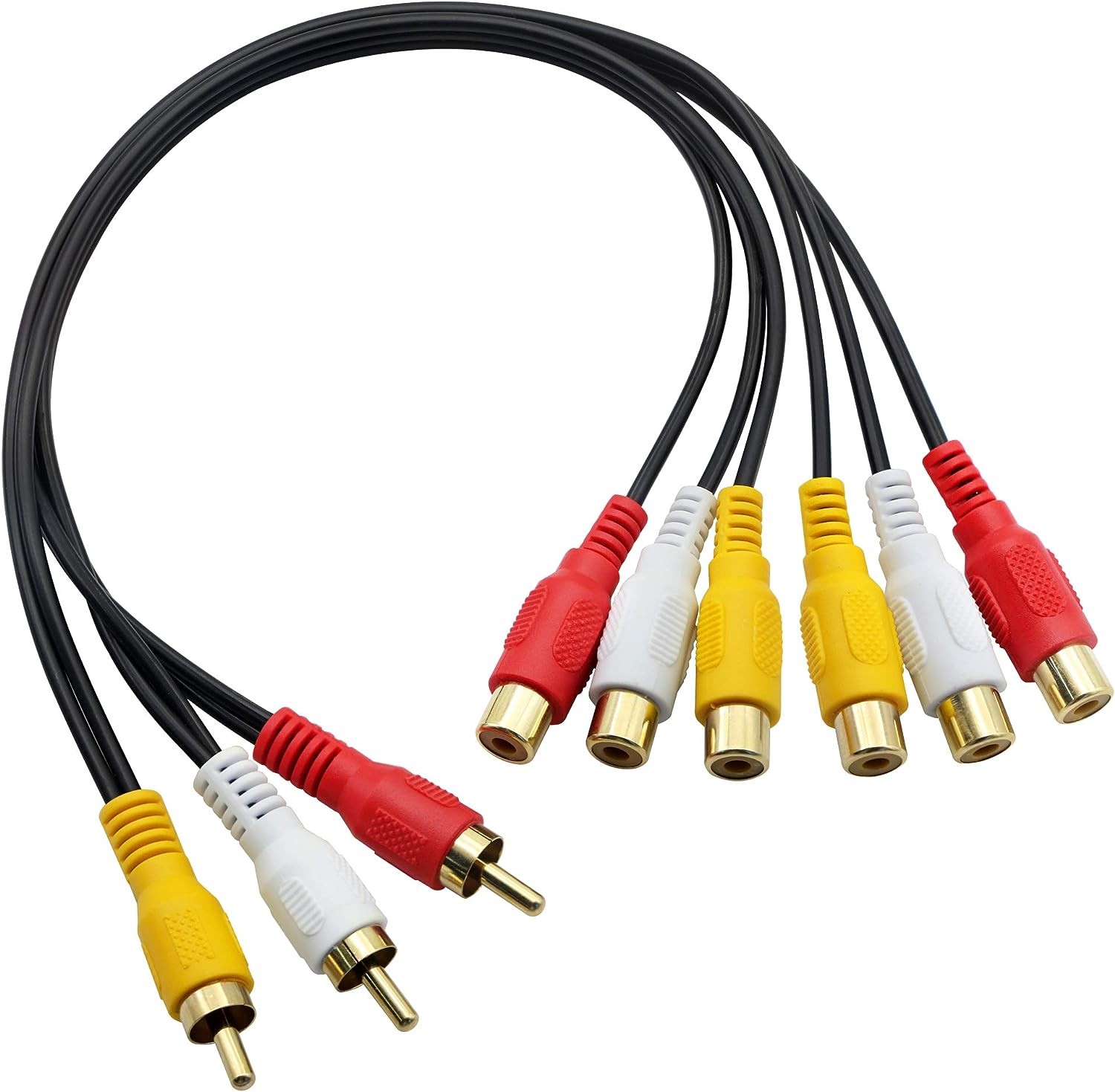 Flexible 3 RCA male to 6 RCA female composite AV splitter cable for home entertainment systems