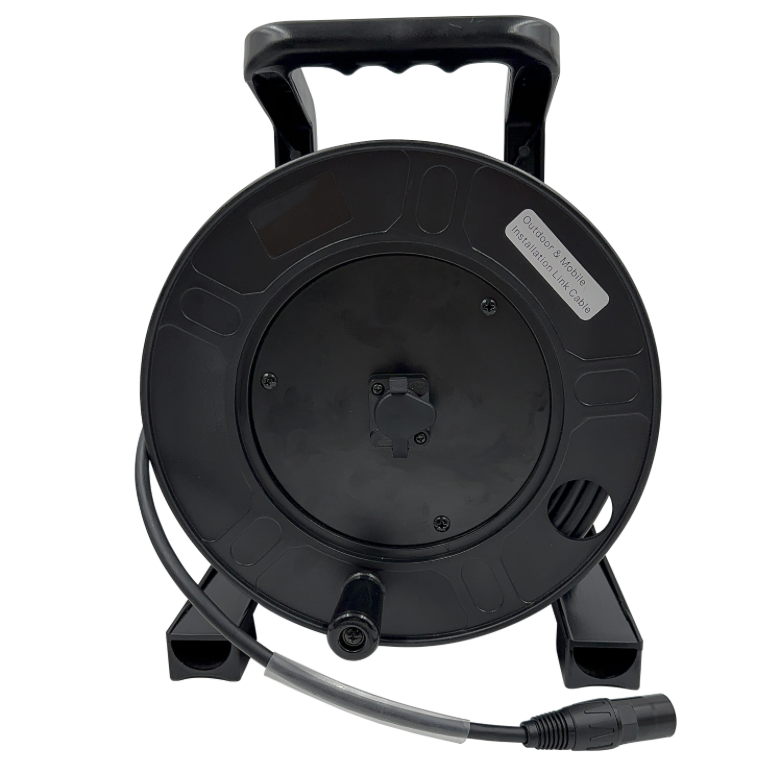 Black hose reel with cable on a white background