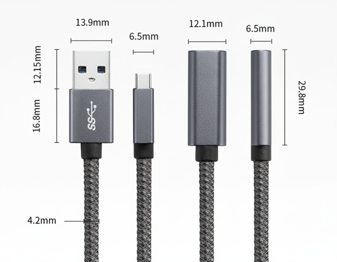 USB-A to USB-C 3.1 Adapter Cable – 5Gbps High Speed, 20V 3A Fast Charge, Braided Design