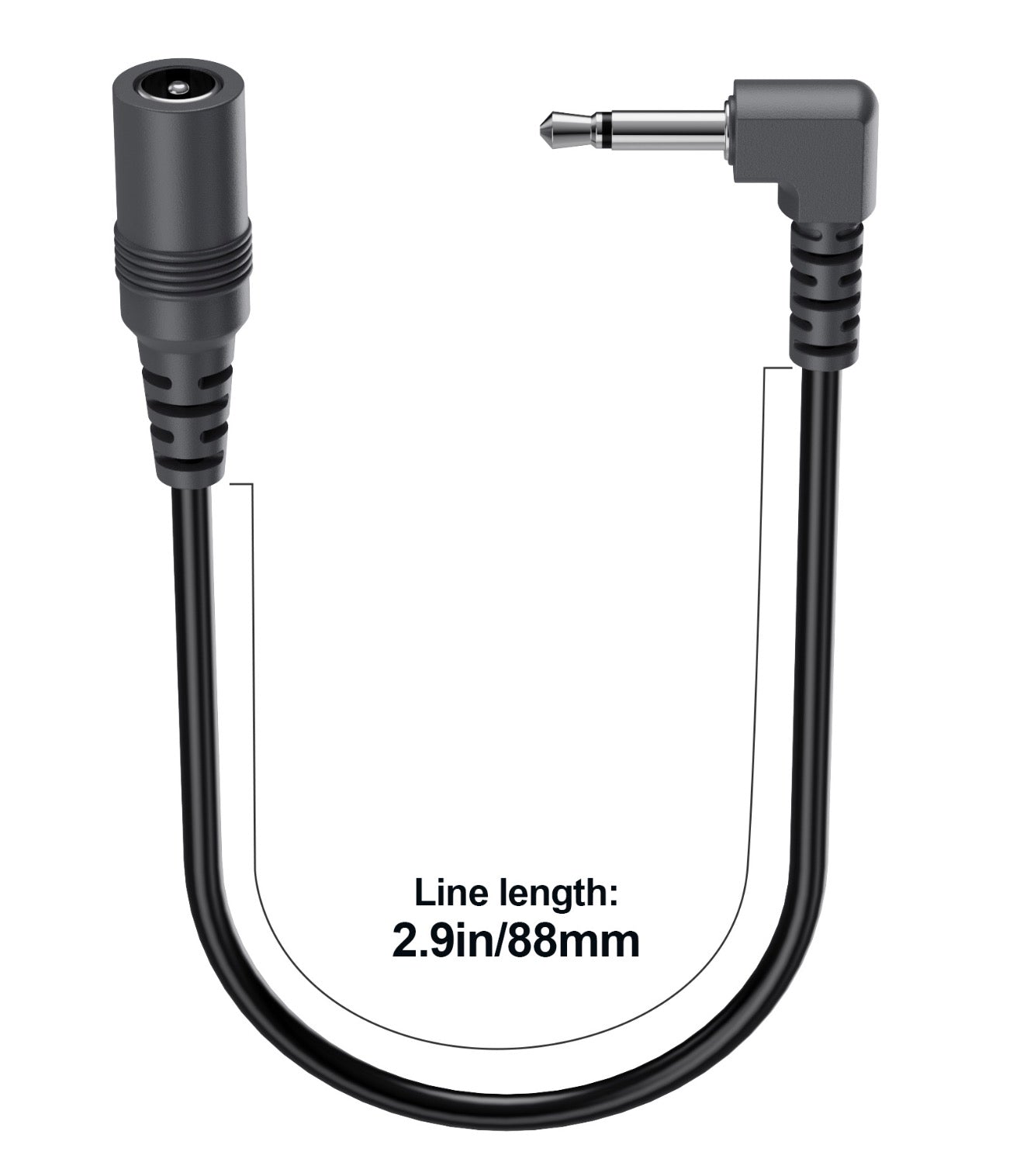 5.5mm x 2.1mm to 3.5mm power converter cable with connector dimensions