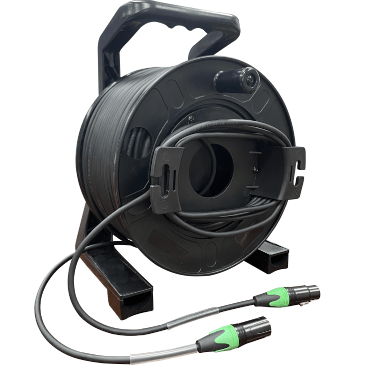 Digital audio XLR microphone cable reel with 3-pin XLR male to female connectors 