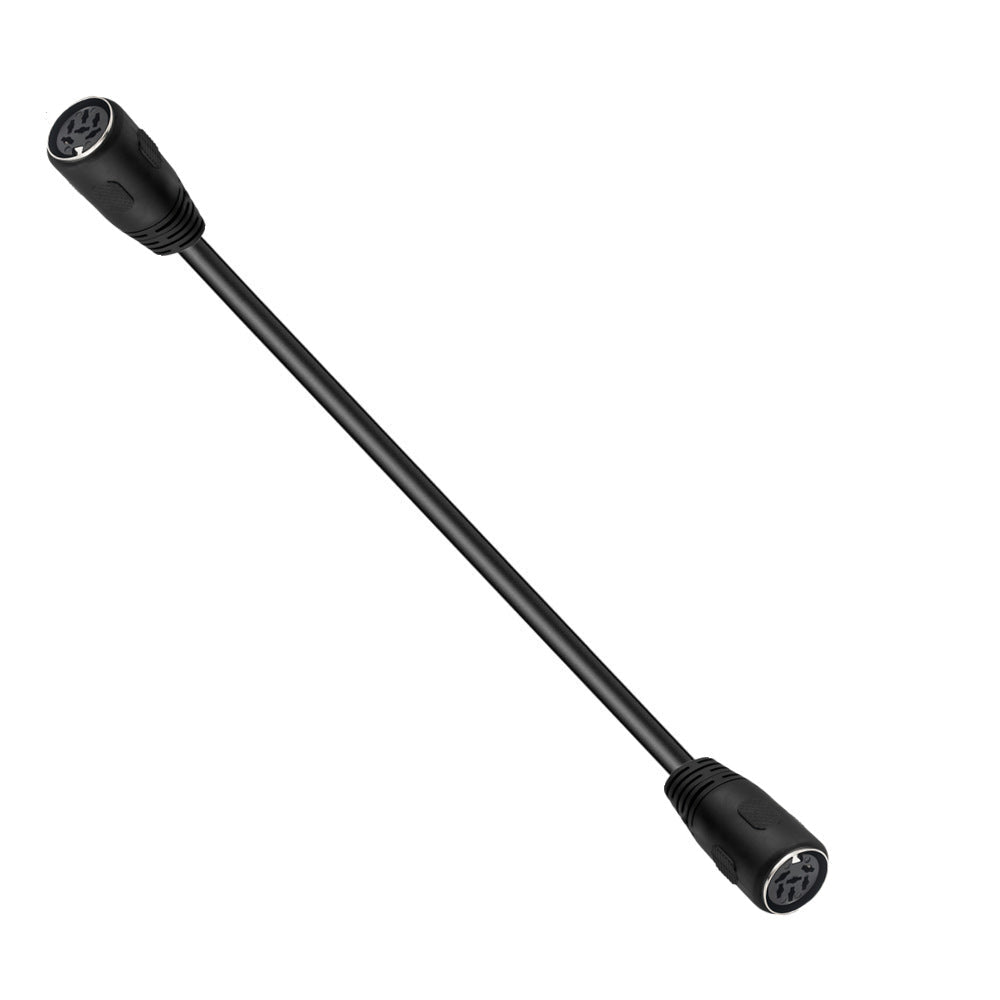 Black audio cable with XLR connectors on a white background