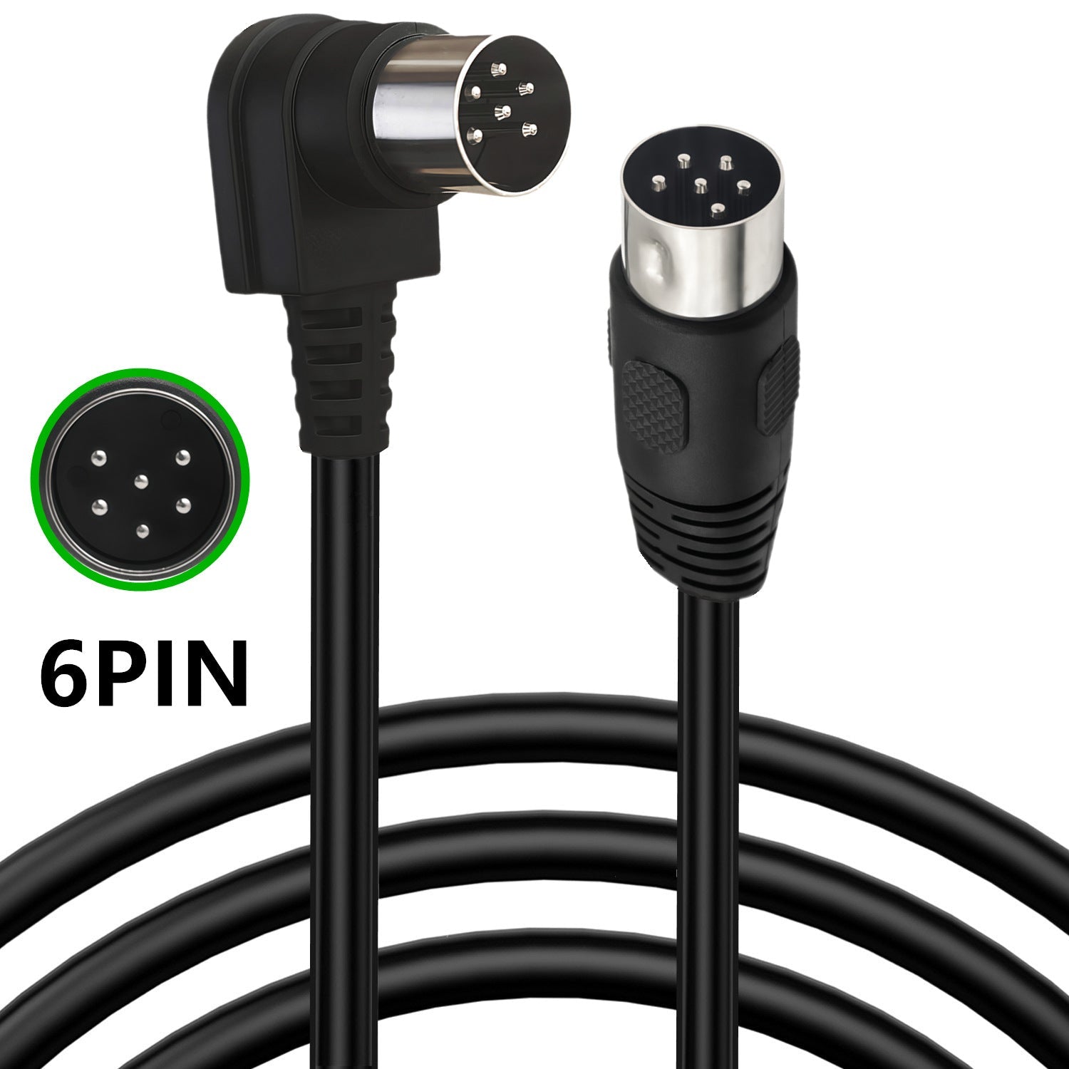 Right angle DIN 6P connector cable