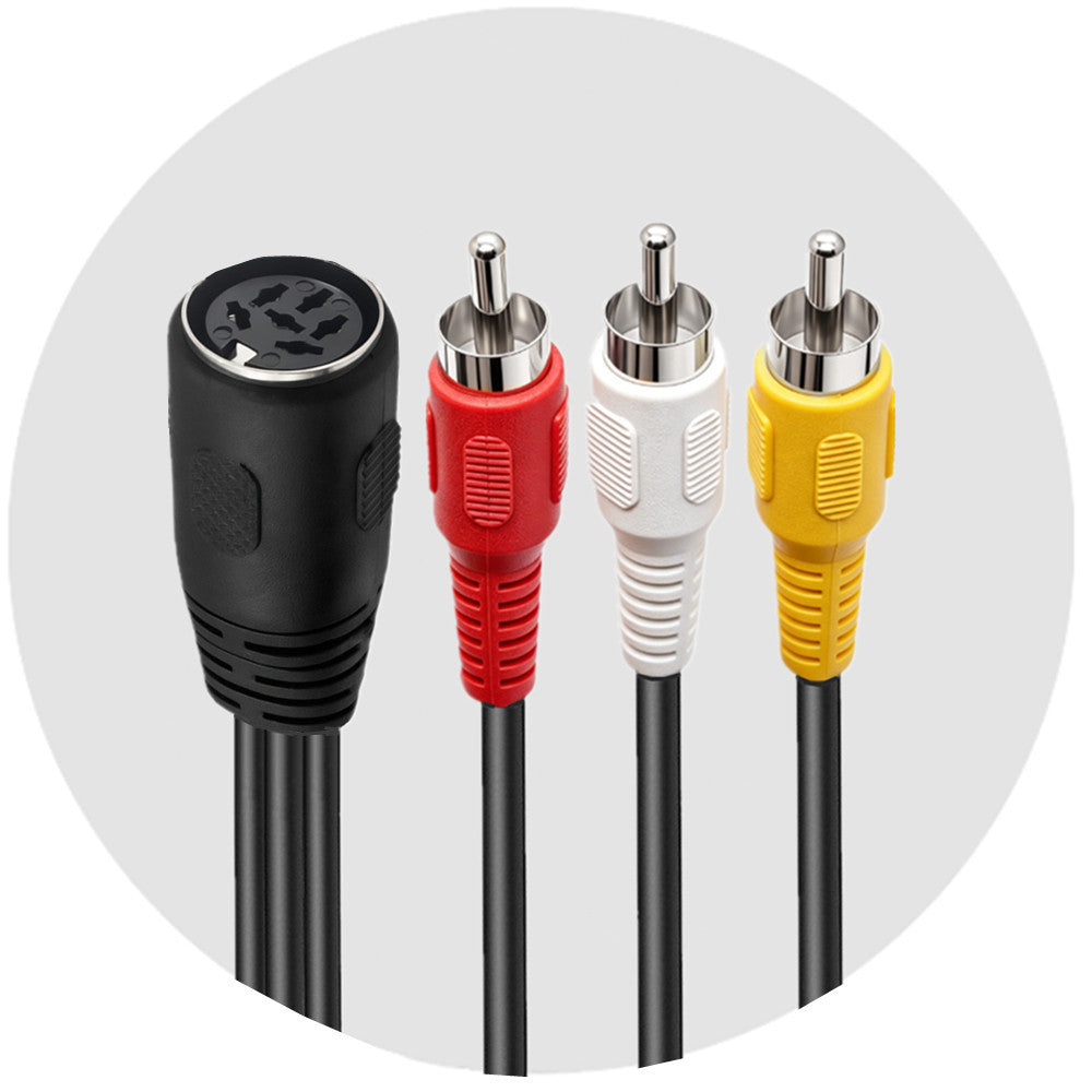 DIN female to 3 RCA analogue stereo audio and composite video cable