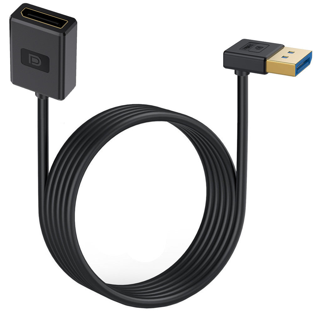 Black 0.3m DisplayPort 1.4 extension cable with down-angled male connector and female socket