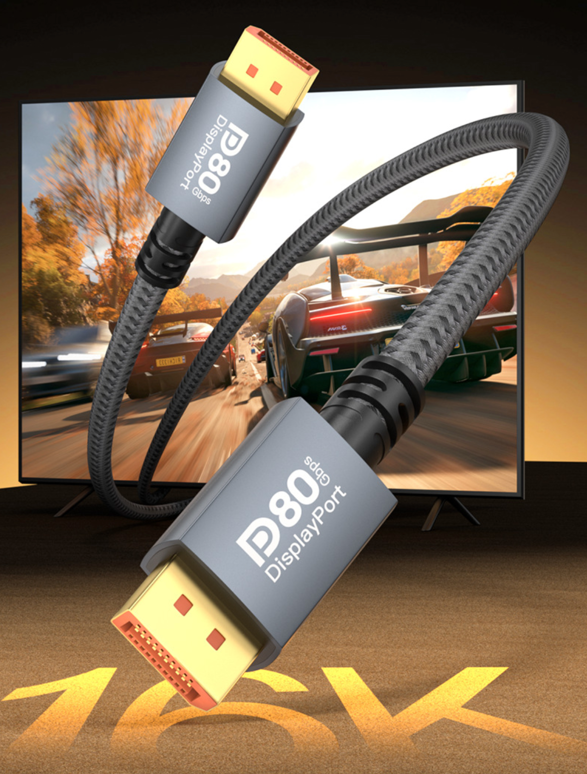 DisplayPort 2.1 cable with aluminium alloy male connectors