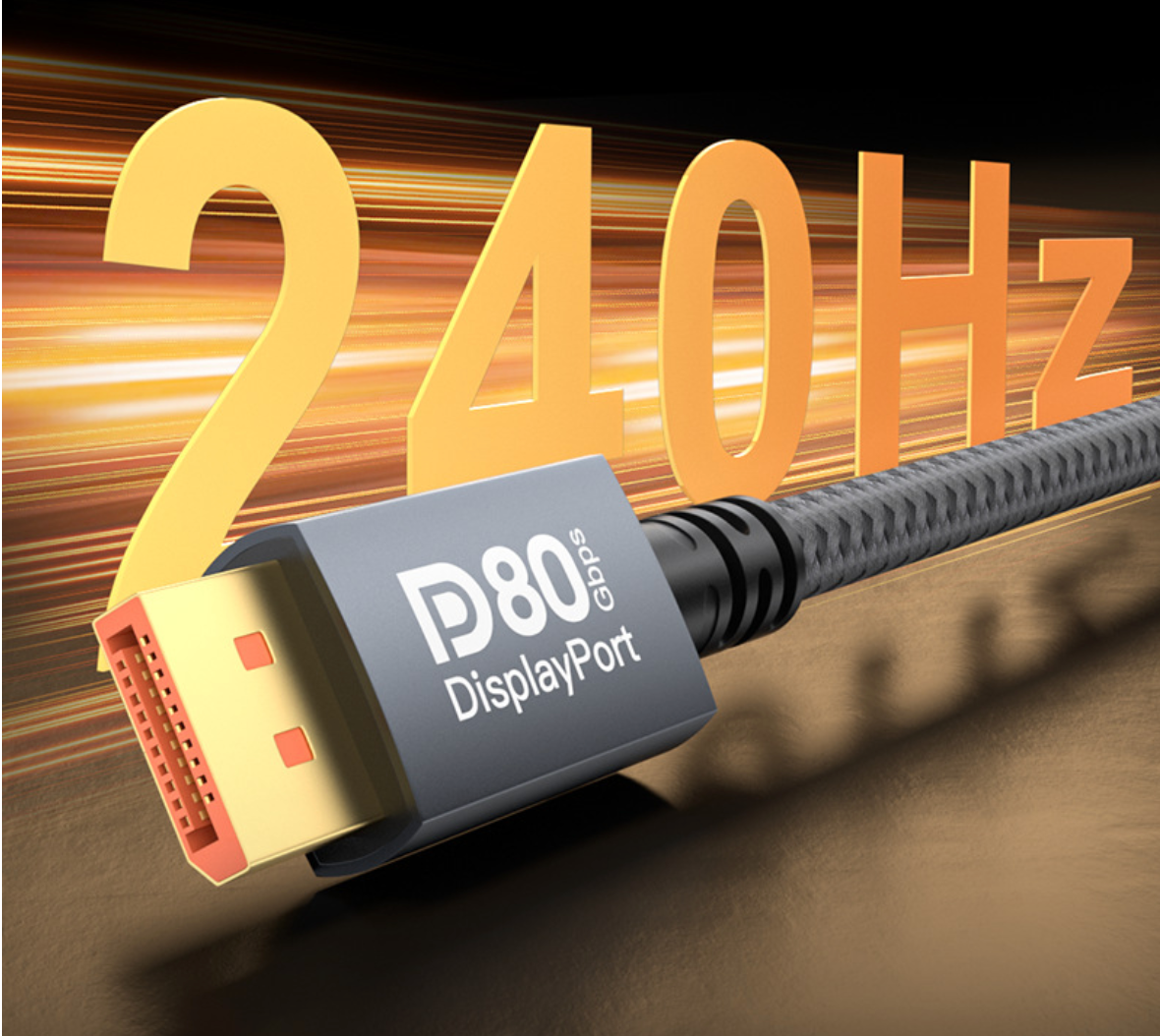 Braided DisplayPort 2.1 cable with aluminium alloy male connectors