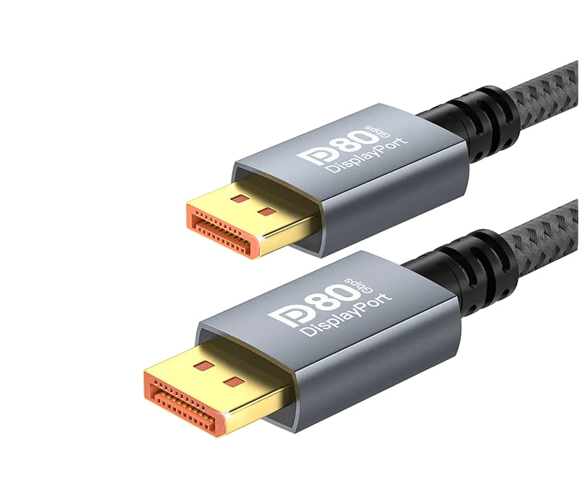 2m DisplayPort 2.1 cable with 80Gbps bandwidth and braided construction