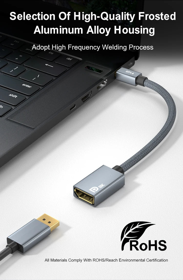 Braided Mini DisplayPort to DisplayPort extension adapter
