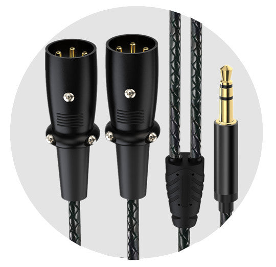 audio splitter cable connected to mixer and DJ audio system