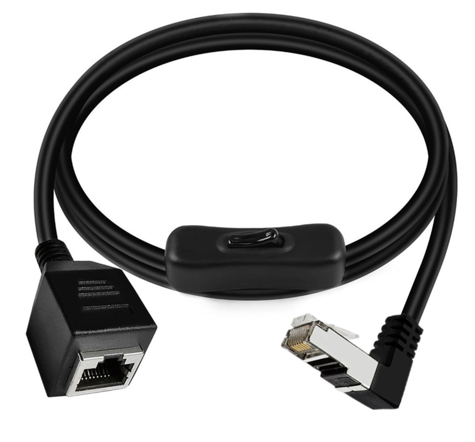 RJ45 male to female Ethernet extension cable with down angle connector and switch