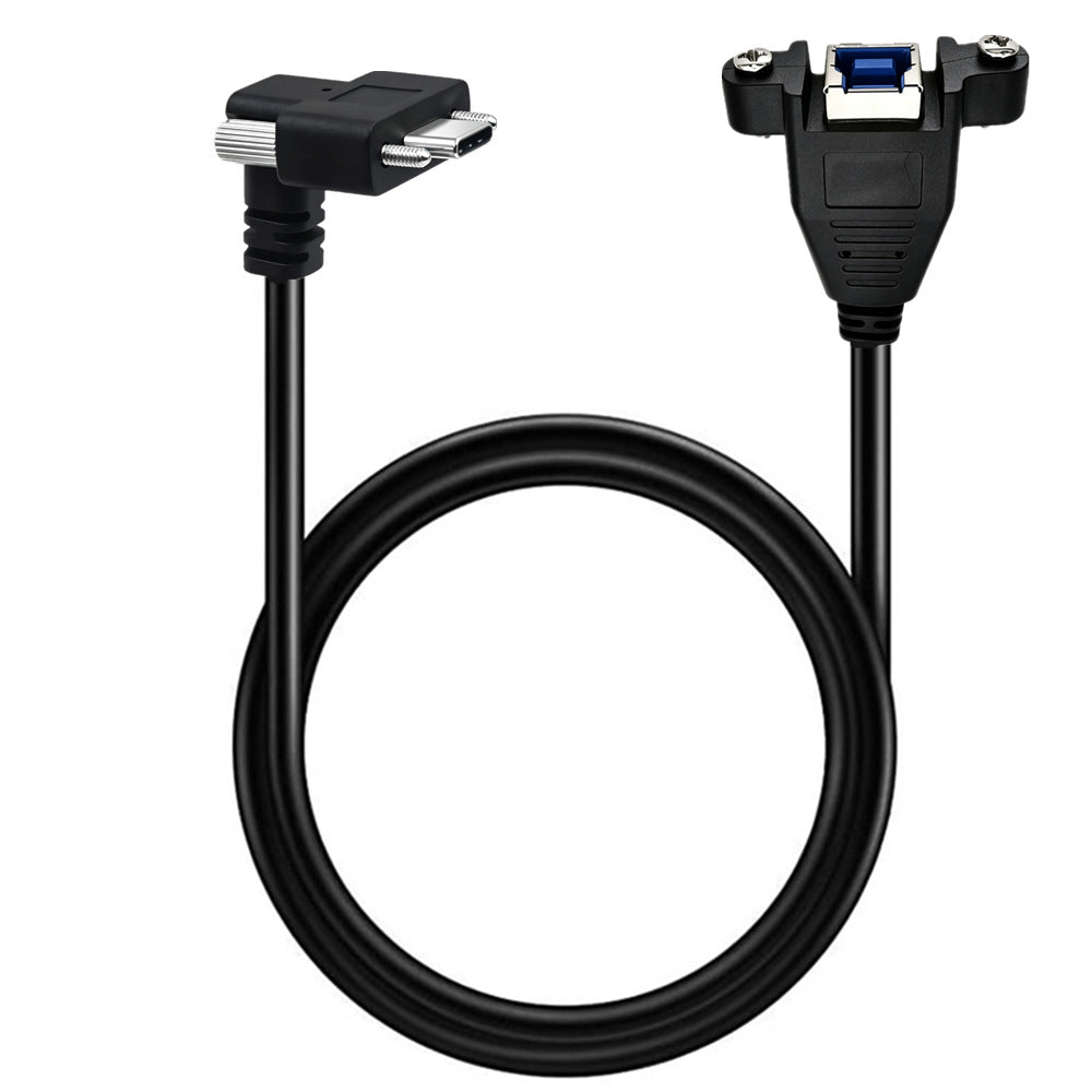 Down-angle USB-C dual-screw locking male to USB 3.0 Type-B female panel mount cable