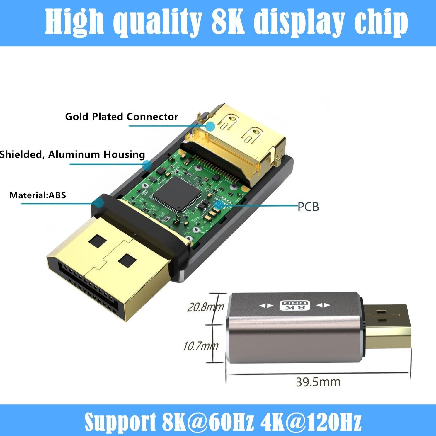 8K DisplayPort 1.4 Extension Adapter, DP Vertical Converter Extender, Support 8K@60Hz, 4K@144Hz