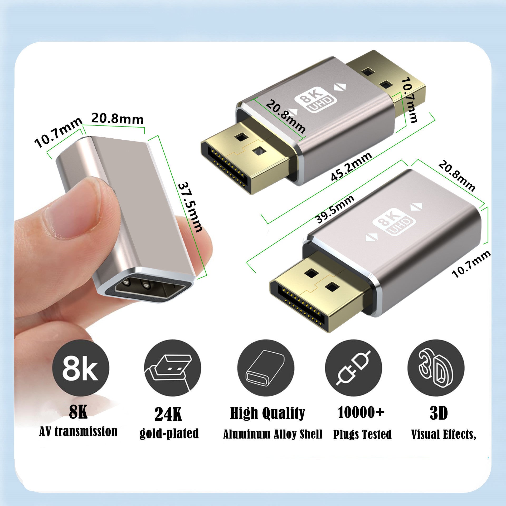 8K DisplayPort 1.4 Extension Adapter, DP Vertical Converter Extender, Support 8K@60Hz, 4K@144Hz
