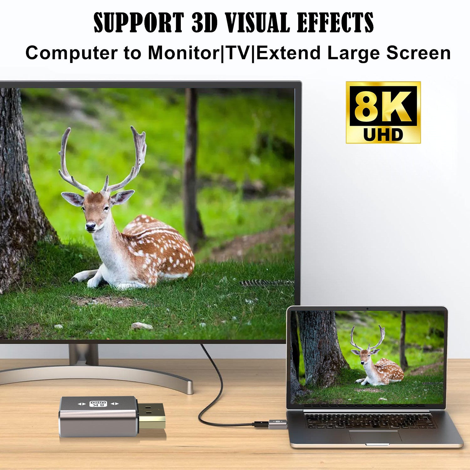 8K DisplayPort 1.4 Extension Adapter, DP Vertical Converter Extender, Support 8K@60Hz, 4K@144Hz