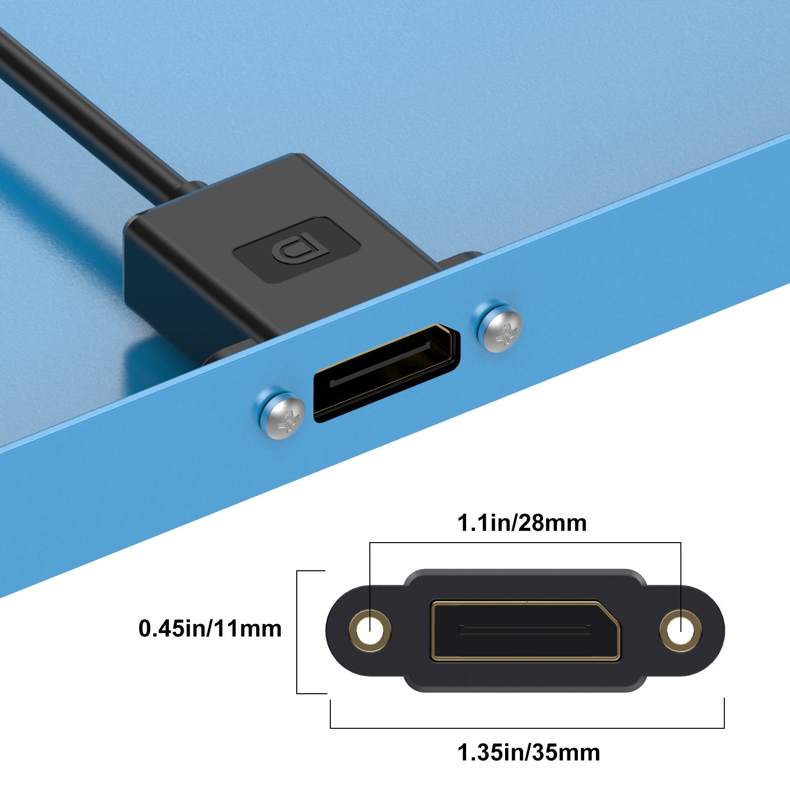 Displayport 1.4 Male to Female Panel Mount Silicone Extension Cable, 8K/60Hz, 4K/240Hz | Up Angle