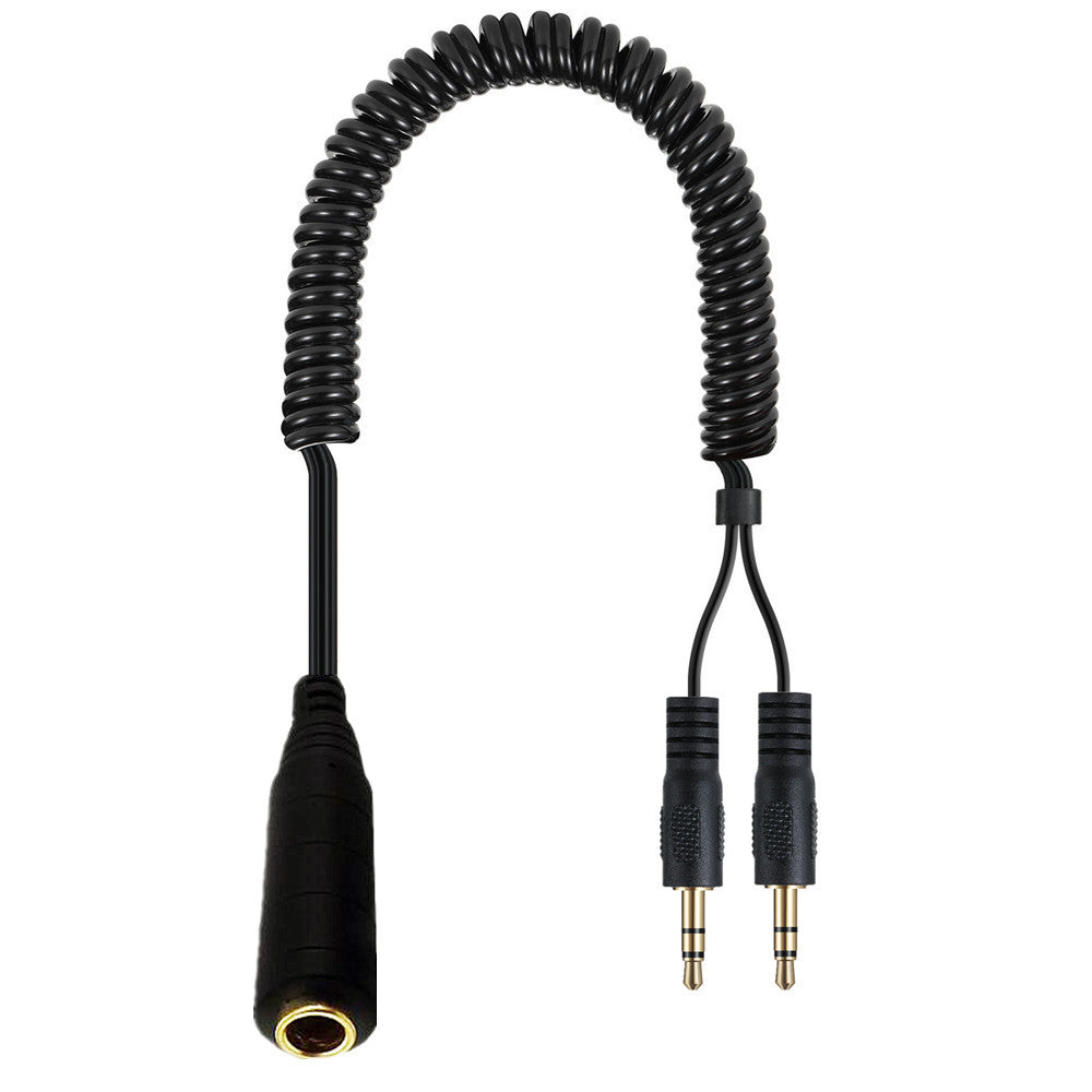 Dual 3.5mm male audio connectors splitter close up