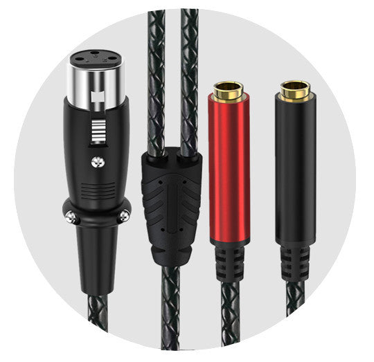 XLR female to dual 6.35mm TRS female jack splitter cable with red and black sockets